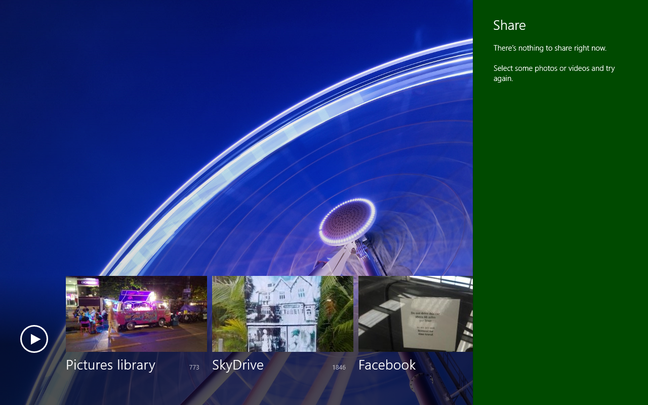 Windows 8 sharing - select an item to share
