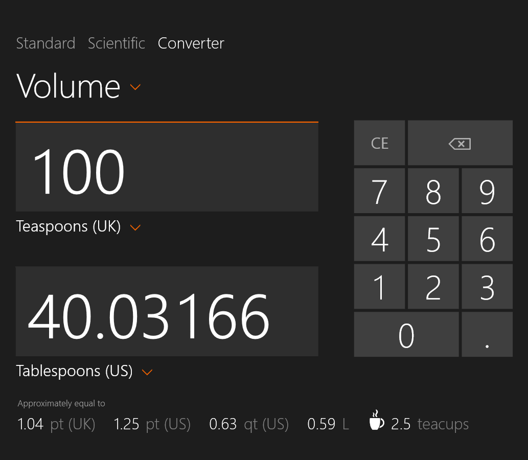 Screenshot form Windows 8 Calculator App