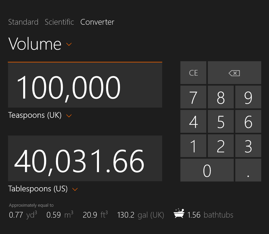 Screenshot form Windows 8 Calculator App