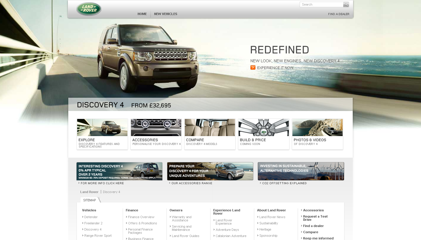 Screenshot of the new Land Rover Discovery 4 page