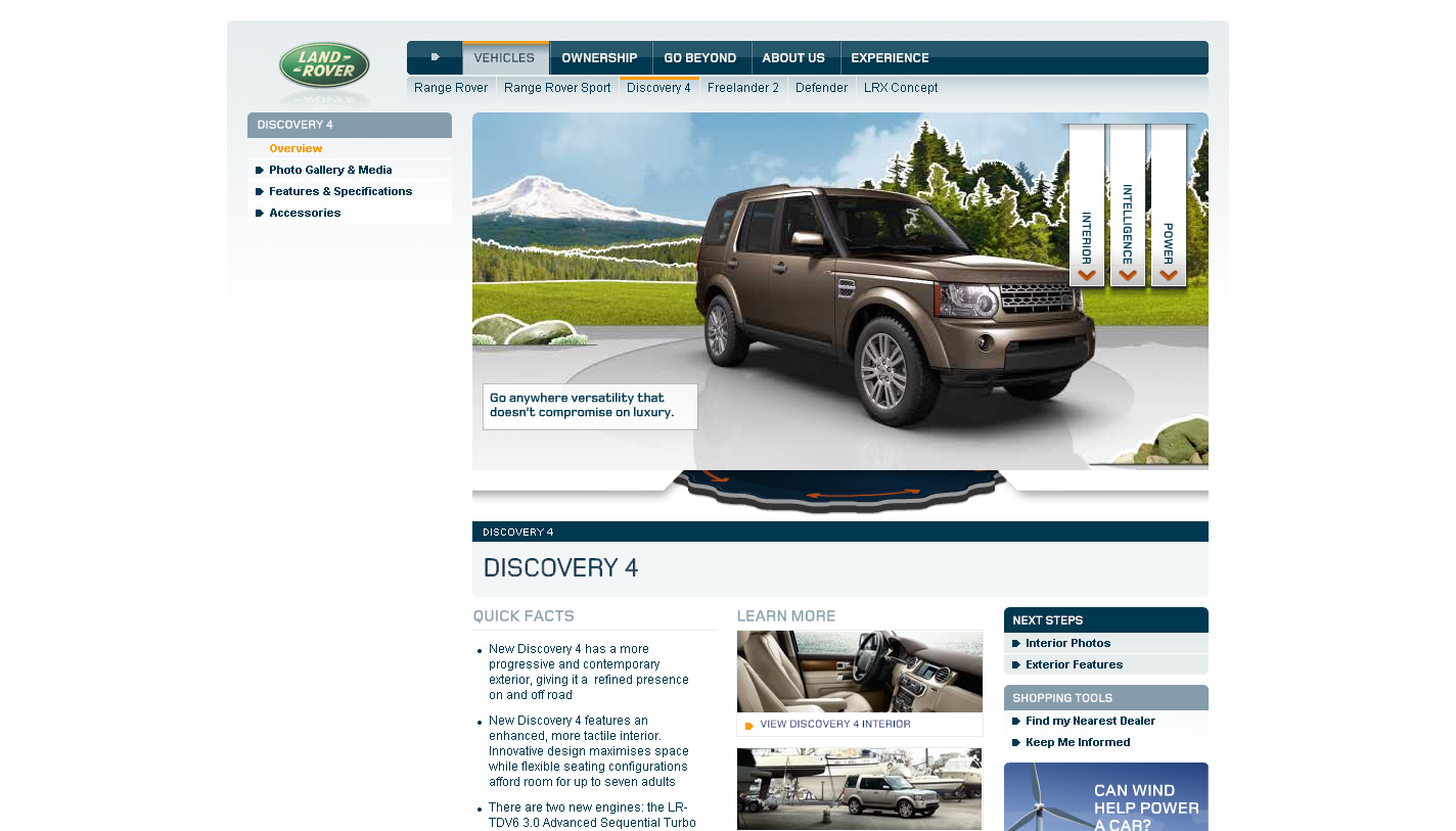 Screenshot of the old Land Rover Discovery 4 page
